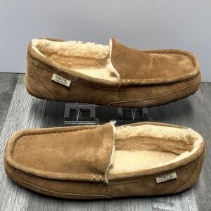 PAWZ by Bearpaw Men's Suede Moccasin Slippers Tan Size 11 Cozy Lined
